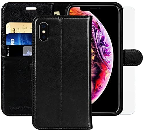 Image of MONASAY iPhone Xs MAX Wallet Case,6.5-inch, [Glass Screen Protector Included][RFID Blocking] Flip Folio Leather Cell Phone Cover with Credit Card Holder for iPhone Xs MAX,Black