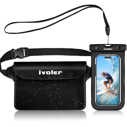 Image of ivoler [2 Pack Waterproof Phone Case & Pouch Set, IPX8 Dry Bag with Waist Strap for Beach, Swimming, Kayaking, Fits iPhone 17 16 15 Pro Max, Samsung S26 S25 Ultra, Up to 7.0" - Black
