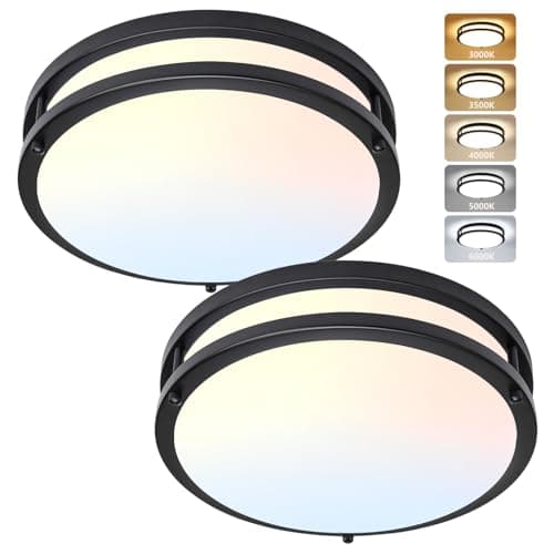 Image of AKAARI Flush Mount Ceiling Light - 2 Pack 36W 3000K/3500K/4000K/5000K/6000K Dimmable Led Ceiling Light Fixture for Kitchen Hallway Bedroom Bathroom (2, Black, 14 Inch)