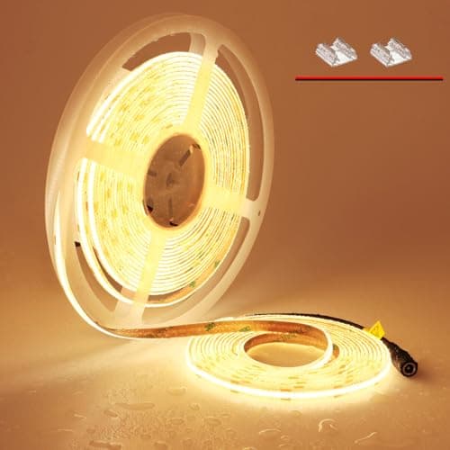 Image of TOPAI 24V COB LED Strip 10M Warm White 3000K Outdoor Waterproof Dotless Super Bright 7000Lm, CRI>93, Self Adhesive, 384LED/M, 8mm Width, Flexible Cuttable for Cabinet Home DIY Lighting Projects