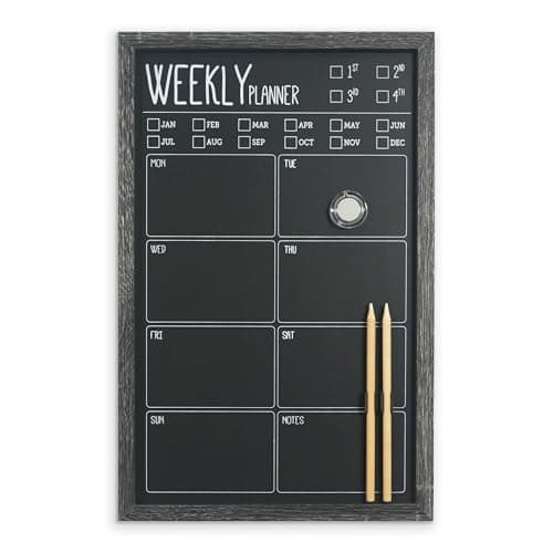 Image of Cathedral Products Charcoal Frame Magnetic Weekly Planner Chalk Board | Premium Weekly Organiser | Includes Chalk Pencils & Magnet
