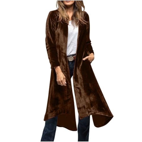Image of AnnSemo Women's Velvet Jackets Long Sleeve Ladies Cardigans Coats Soft Cosy Plush Jackets for Party Womens Casual Solid Colour Outerwear Winter Long Coat with Pockets