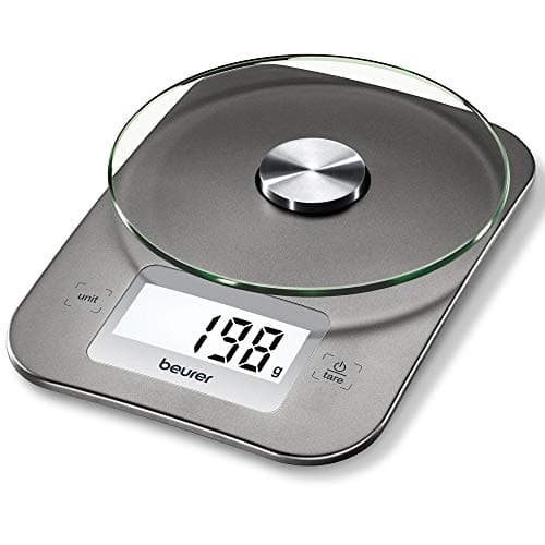 Image of Beurer KS 26 Kitchen Scales with Large Glass Weighing Surface, Backlit Display, 5 kg Load Capacity