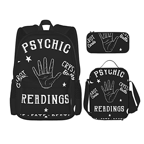 Image of IUBBKI Backpack sets 3 piece School bag Students Teens (Psychic Readings Fortune Teller Art black) Book Bag+Lunch Bag+Pencil Case Cute Sackpack College Work Gym Hiking Fishing Carry On Bag