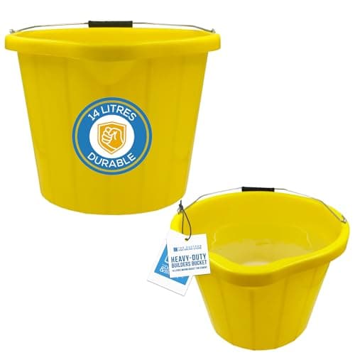 Image of Heavy Duty Yellow Builders Bucket 14 Litre - 3 Gallon Capacity Plastic Buckets with Built-In Spout, Durable Car Wash Bucket, Multifunctional with Metal Handle, Perfect for Commercial Use (PACK OF 1)