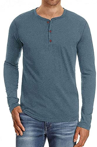 Image of Sailwind Mens Henley Long Sleeve T-Shirt Cotton Casual Shirt(VG Blue,L)