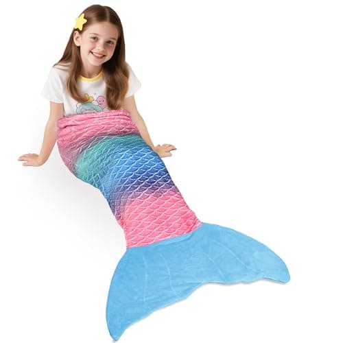Image of Catalonia Classy Mermaid Tail Blanket, Soft Warm Plush Fleece Sleeping Bag Snuggle Blanket for Teens 155 x 48 cm (61" x 19") Rainbow Ombre, Fish Scale Pattern