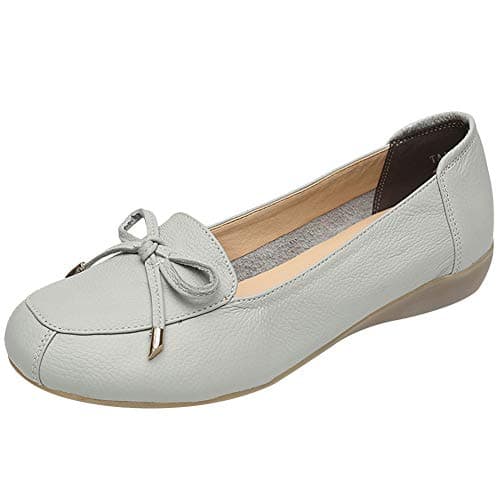 Image of Jamron Women Genuine Leather Comfort Shoes Soft Sole Ballerinas Low Wedge Heel Slippers Grey SN020628 UK5.5