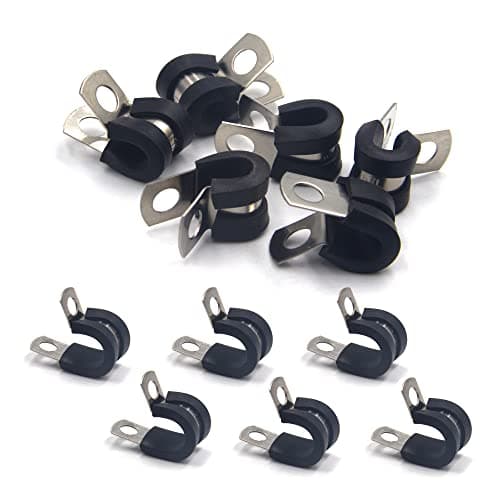 Image of BESTYCHAO 12Pcs Rubber Lined P Clips, 6mm(1/4'') Pipe Clamps Stainless Steel Hose Clips, P Clips for Hose, Cable,Wire,Pipe Mounting, Black
