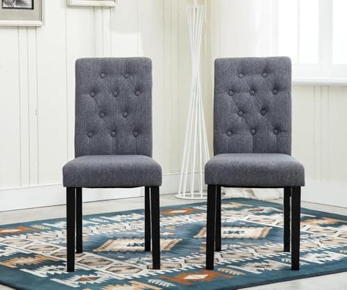 Image of mcc direct Set of 2 Lined Fabric Dining Chairs With Solid Wooden Legs for Home, Office and Commercial Restaurants - Grey