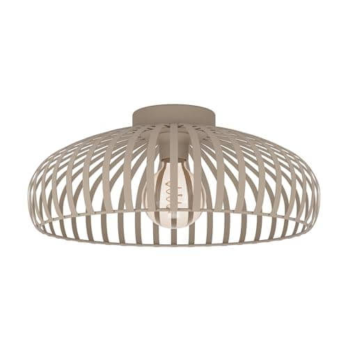 Image of Eglo Ceiling Light Fixture Mogano 3, Flush Mount lamp for Living Room, Bedroom Lighting, Beige Metal E27 Socket, Ø 43 cm