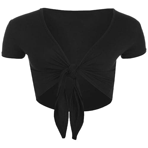 Image of TRUE LOVE FASHION Women Cap Sleeve Bolero Shrug Tie Up Front Cropped Cardigan Short Sleeves Top Ladies Cap Sleeve Shrug Tie Up Front Crop Bolero Cardigan 8-22 Black