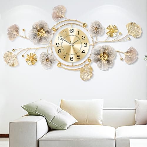 Image of Blissio Wall Clock,Clocks for Living Room,3D Ginkgo Flower and Leaf Design,Silent Clock,Can Be Hung Vertically or Horizontally,for Bedroom,Kitchen,Office Wall Decor (83CM)