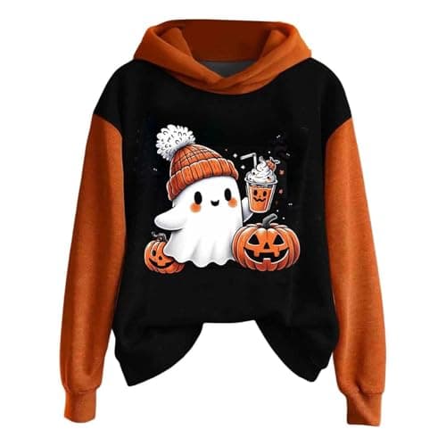 Image of Generisch Women's Halloween Hoodie, Lightweight Pullover Sweatshirt with Cute Print, Casual Long Sleeve Top for Women, black, XL
