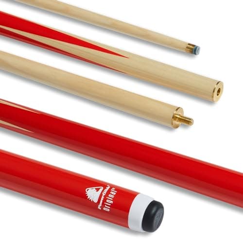 Image of POWERGLIDE Snooker Pool or Billiard Cue Stick | Original 2-Piece | Poplar Shaft with Painted Hardwood Butt | Full Size 57" | 10mm Tip | Red