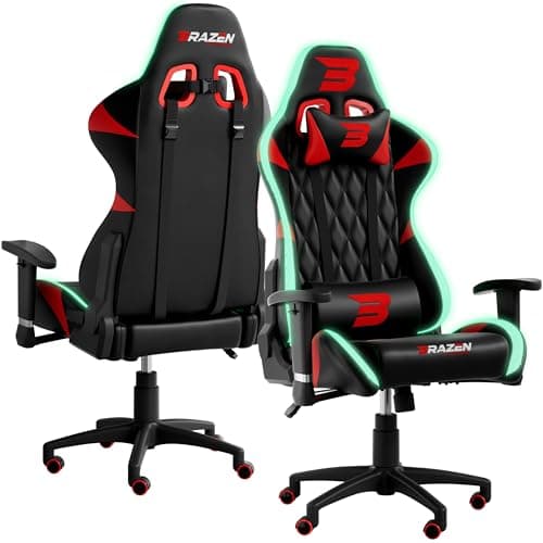 Image of BraZen Vision RGB Junior Gaming Chair for Teenagers Small PC Office Racing Computer Kids Gaming Chair for Kids Junior Teen Video Game Chairs with RGB LED Lights - Black Red