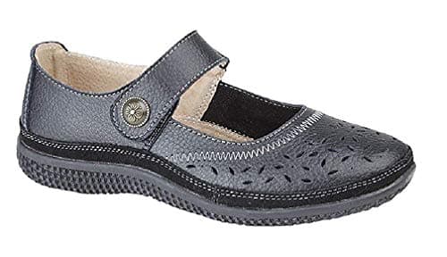 Image of Boulevard Tracey X Wide EEE Fitting Leather Fastening Perforated Bar Shoes - Black Leather, Ladies UK 4 / EU 37