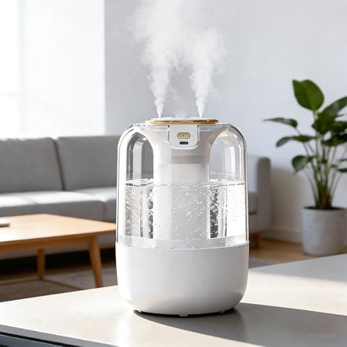 Image of Humidifier for Bedroom, 28dB Quiet Cool Mist Humidifier, 2L Double Spray Air Humidifier with 3 Modes, Colorful Warm Night Light, LED Humidity Display & Auto Shut-Off, USB Powered for Baby Nursery Home