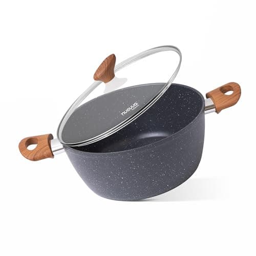 Image of Non Stick Cooking Pots with Glass Lid – 4.2 Quart Induction Hob Stock Pot – Kitchen Deep Casserole Cookware – 24cm, Marble – by Nuovva