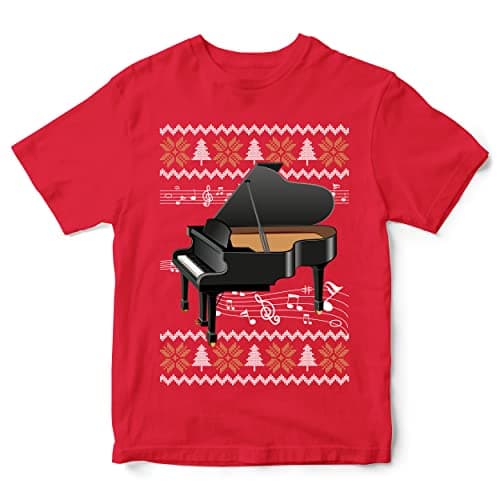 Image of Christmas Piano T Shirt Kids Funny Pianist Xmas Festive Fair Isle Percussion Instrument Tee Gift for Boys and Girls, 7-8 Years, Red