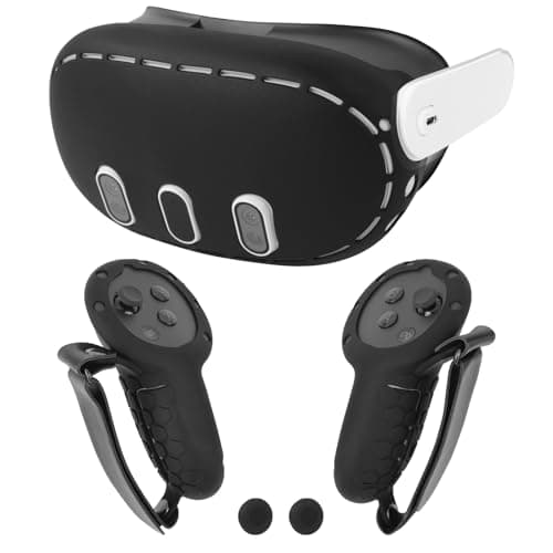 Image of Upgraded Silicone Cover Set Compatible with Meta/Oculus Quest 3 Accessories, VR Headset Shell Protective Cover Skin, Touch Controller Grips Cover with Battery Opening and Knuckle Protector（Black）