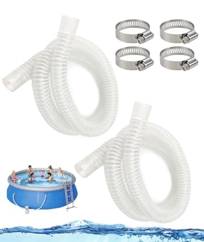 Image of Cartlant 2Pcs Above Ground 32mm Pool Hose Replacement, 1.5 Meter Long Swimming Pool Filter Pump Pipe Kit with 4 Metal Clips, Clear PVC Water Drain Hoses for Garden Outdoor Hosepipe Accessories