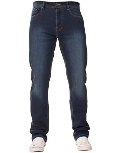 Image of Enzo Mens Classic Straight Leg Regular Fit Twill Denim Jeans (36W x 32L, Mid Stonewash)