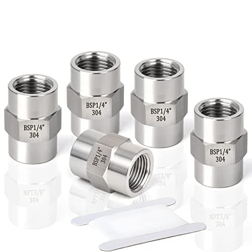 Image of ERGAOBOY 5 Pcs SUS 304 Pipe Fittings, 1/4" BSP Female Thread X 1/4" BSP Female Thread Forged Stainless Steel Hex Coupling Connection