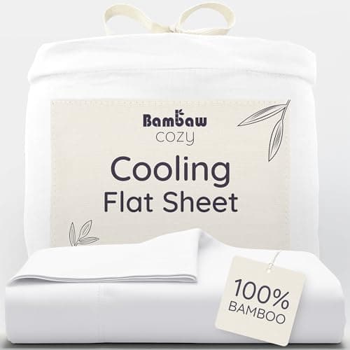 Image of Bambaw Bamboo Double Flat Sheet, 240x290 cm, Cooling Bed Sheets, 100% Bamboo Bedding Double, Allergy Friendly, Soft, Breathable & Cool Bedding for Night Sweats, Summer Bed Sheets 240x290 cm (White)