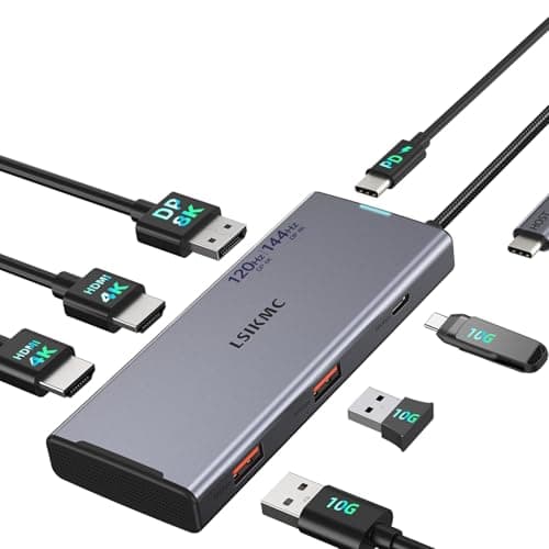 Image of USB C Docking Station Dual Monitor & 3 Monitors - 7-in-1 with Dual HDMI 4K@60Hz + DP 8K@30Hz/ 4K@144Hz/ 4K@120Hz, 100W PD, 3 x 10Gbps USB-A/C Hub for Laptop/PC/Mac