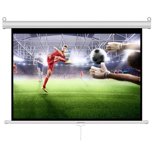 Image of INMOZATA Pull Down Projector Screen 100 inch/221x124cm Wall & Ceiling Projector Screen with 16:9 Ratio Matte White Screen for Home School Cinema Theater Outdoor Indoor Public Display-White Frame