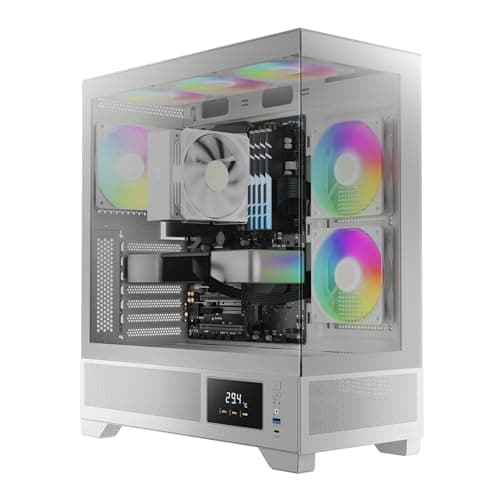 Image of GAMDIAS ATLAS M1 WH Gaming ATX Mid Tower Computer PC Case, Customized Monitor w/Software, 3x120mm ARGB PWM Fans(2 Intake), Panoramic Tempered Glass Display, Perforated Airflow Vent PSU Chamber, White