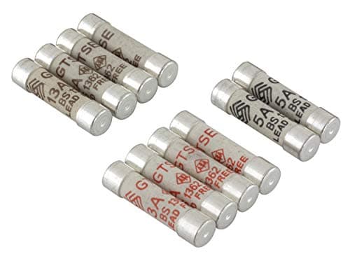Image of GTSE Mixed Pack of Electrical Fuses, Pack of 10, Household Domestic Mains Plug Ceramic Fuses, 240V, BS 1362 Compliant, 3A 5A 13A