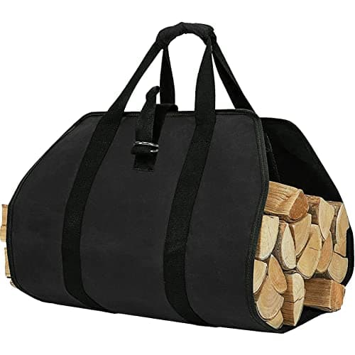 Image of ZONSUSE Firewood Carrier Bag, Log Carrier Bag for Wood, Outdoor Camping Canvas Bags, Log Storage for Fireplaces, Logs Stove Accessories, Water Resistant Tote Bag with Handles for Camping Trip (Black)