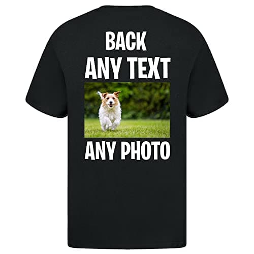 Image of Personalised T-Shirt | Customisable with Any Text Any Photo or Logo | Unisex Design | Ideal for Men, Women, & Kids | for Birthday, Christmas, Workwear | 100% Cotton Black - Back XX-Large (2XL)