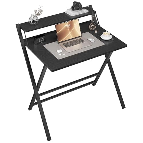 Image of Yaheetech Foldable Desk with Monitor Stand,80 cm Computer Desk for Small Spaces,2-Tier Folding Table for Home, Office, School, Dormitory,Easy Assembly(Black)