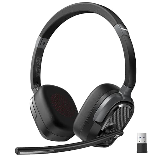 Image of TECKNET 6.0 Bluetooth Headset, Wireless Headset with Microphone for Work, USB Headset with Microphone, 50H Playtime & Mute, On-Ear Headphones for Office/Call Center/Truck/Home