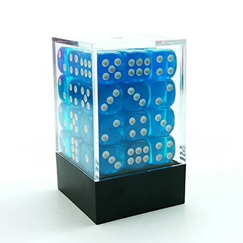 Image of Bescon 12mm 6 Sided Dice 36 in Brick Box, 12mm Six Sided Die (36) Block of Dice, Translucent Lake Blue