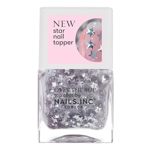 Image of Nails Inc Over The Top, Showstopping In Spitalfield, Silver Stars, Confetti, Glitter, Top Coat, Glossy, No Chip, Long Lasting, Quick Dry, Air Dry, Professional Manicures, Vegan Nail Polish, 14 ML