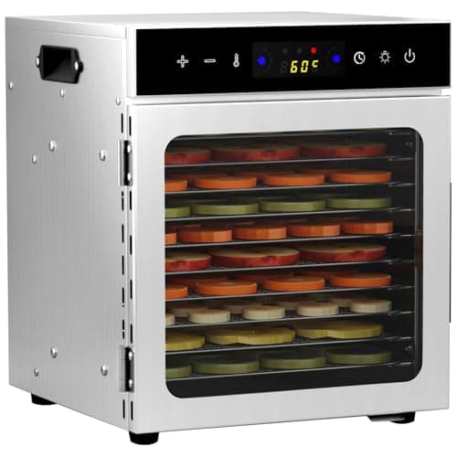 Image of 10Tray Stainless Steel Food Dehydrator,LED Touch Control Design,Adjustable Digital Temperature 30-90°C and 24 Hour Timer,Fruit Dryer Machine for Fruit, Veg, Meat & More