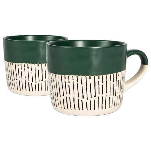 Image of Nicola Spring Ceramic Coffee Mugs Set - 475ml - 2pc Sage Dipped Dash Stoneware Coffee Cups Dishwasher & Microwave Safe Large Tea Mugs for Hot Drinks, Hot Chocolate, Tea