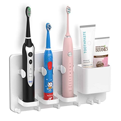 Image of simpletome Adhesive Electric Toothbrush Holder Wall Mounted Razor Hanger Bathroom Organizer Box ABS (White)