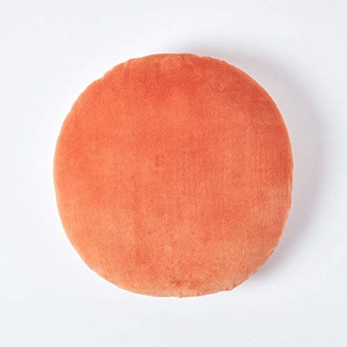 Image of HOMESCAPES Burnt Orange Round Velvet Cushion Super Soft Cotton Velvet Luxury Filled Scatter Cushion Thick Plain Accent Throw Pillow for Sofa and Bed Decoration, 40cm (15") Diameter