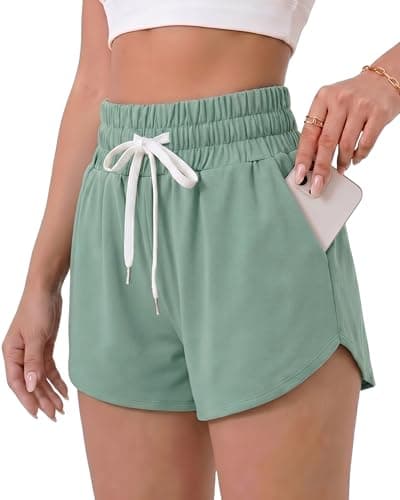 Image of REORIA Womens Running Shorts Ladies Gym Shorts Summer Solid Color Loose Jogging Shorts Baggy Pants Green M