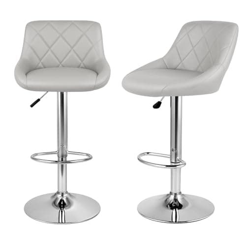 Image of CROWNSHOP Modern Bar Stools Set 2pcs Leatherette Exterior Adjustable Swivel Gas Lift Chrome Footrest and Base for Breakfast Bar Counter Kitchen and Home Barstools (Light Grey 2PCS)
