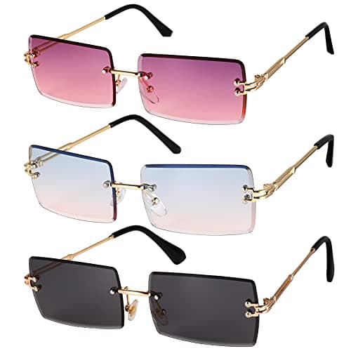 Image of FANTESI 3 Pcs Square Rimless Sunglasses Fashion Frameless Glasses Eyewear Rectangle Transparent Glasses for Women Men (Random Color)