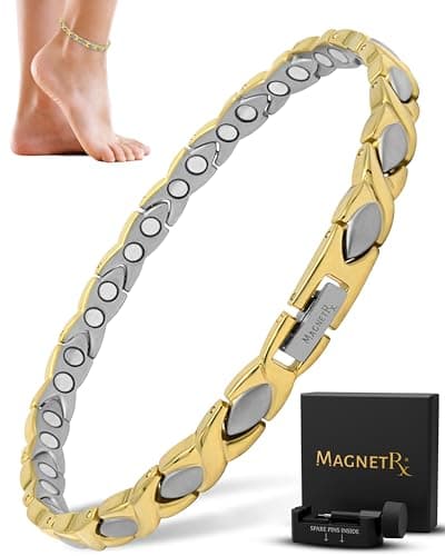 Image of MagnetRX® Women's Ankle Bracelet – Ultra Strength Anklets with 34 Magnets – Titanium Ankle Bracelets for Women (Silver & Gold)