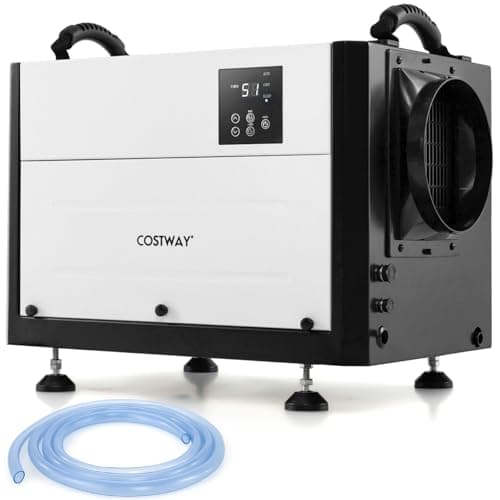 Image of COSTWAY 50L/Day Commercial Dehumidifier, Industrial Compressor Dehumidifiers with Auto/Continuously Dry/Sleep Mode, 24H Timer, Auto Defrost, Memory Starting, LED Display & Drain Hose (White, 50L/Day)
