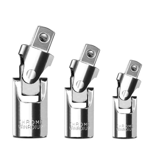Image of BOEN 3-Piece Universal Joint Socket Adapter Set, 1/2", 3/8", and 1/4" Drive, Ball Spring Design, Chrome Vanadium Steel Swivel Socket Adapter Set, Full Polished