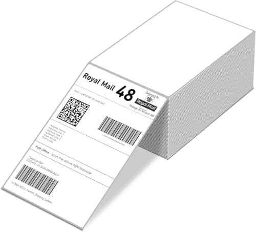 Image of iSOUL Direct Thermal Printer 4X6 Labels 100mm x 150mm White Fanfold Permanent Adhesive Shipping Labels Compatible with Etsy, Shopify, Amazon, Royal Mail, FedEx 500 Labels